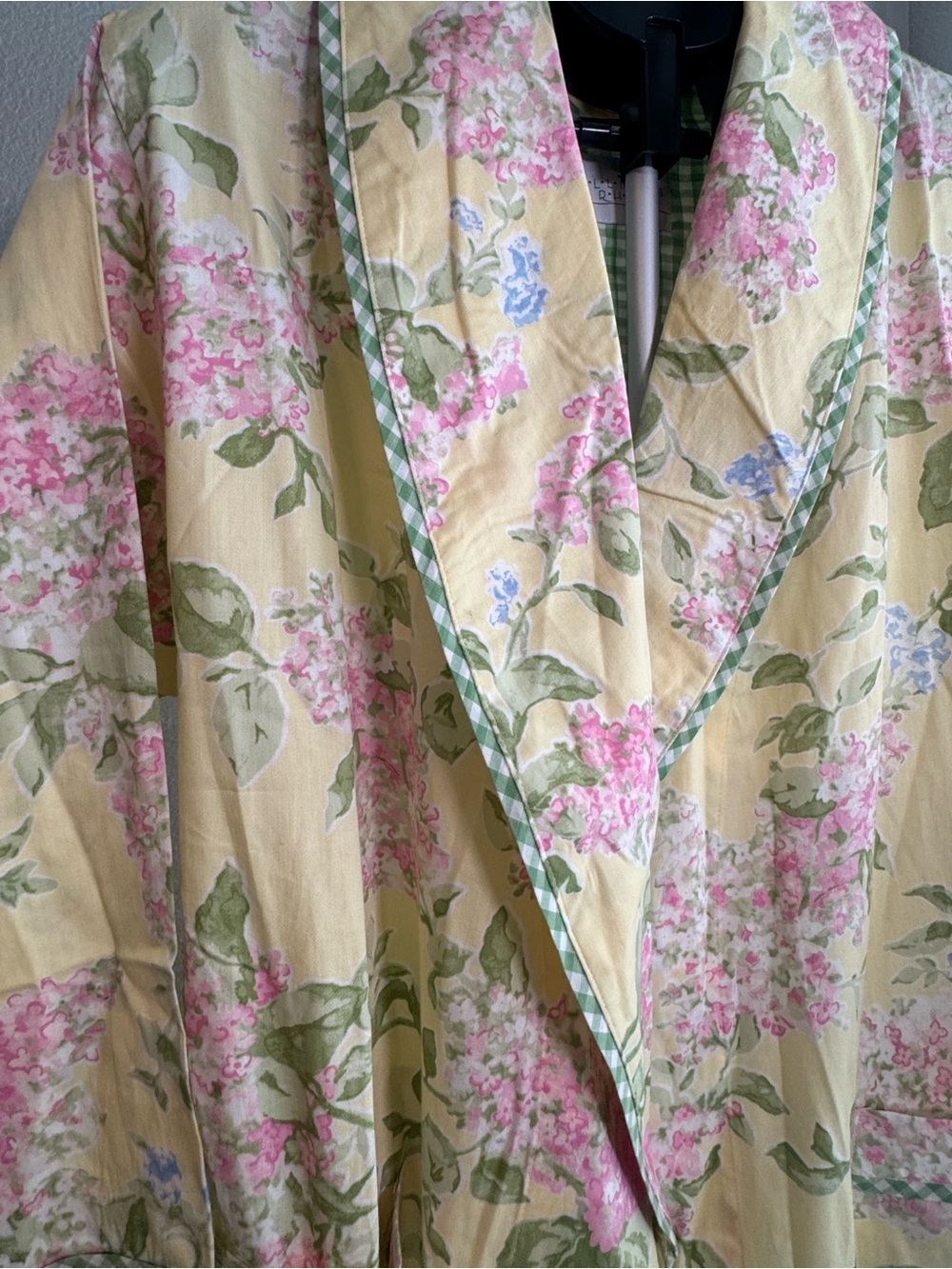 Yellow and Pink Floral 100%Cotton Robe with Hydrangea Print - Picture 6 of 8
